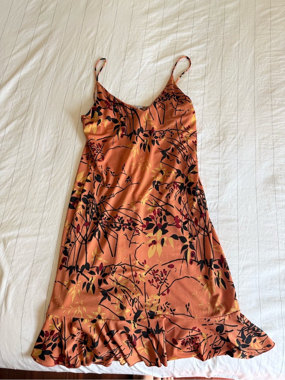 Vizio Orange Floral Slip Dress with Ruffle Hem